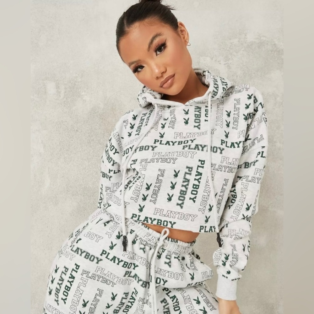 Playboy grey & green logo matching set